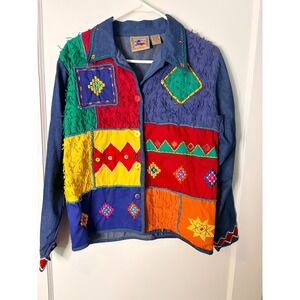 Don't Mess With Texas Vintage Patchwork Denim Jacket Womens Small Multicolor